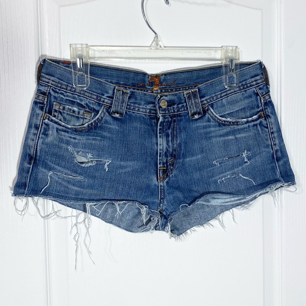 Y2K 7FAM Distressed Low Rise Jean Shorts Sz 30 Vintage 7 For All Mankind